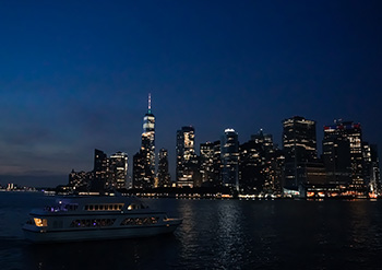 a scene of New York City at the blue hour